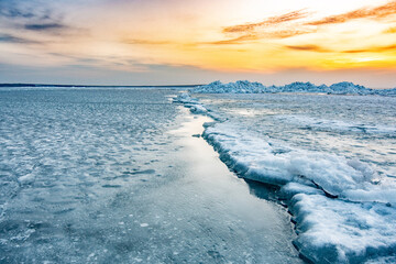 Crack between two layers of ice on the sea