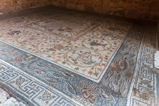 Floor mosaics from the Southern Pastophorion (pastophoria) in the Basilica of Doumetios in ancient Nicopolis (Nikopoli), in Preveza, Epirus, Greece