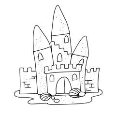 Sand castle Vector illustration isolated on white background. Simple illustration for coloring book
