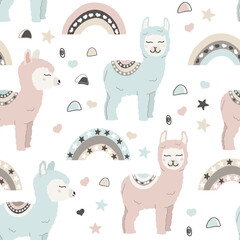 Cute alpaca seamless pattern