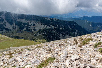 Fototapeta na wymiar Landscape from hiking trail for Vihren Peak, Pirin Mountain, Bulgaria