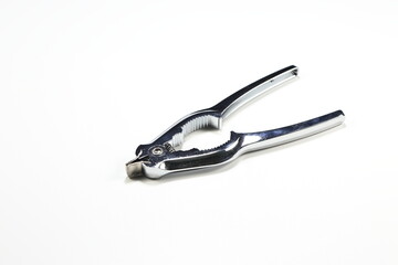 Classic stainless food plier isolated on the white background. Famous kitchenware in Asia. 