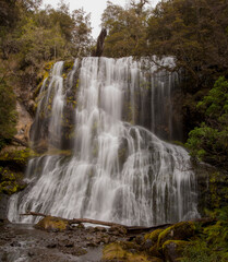 Fototapeta premium Beautiful, scenic, cascading, Bridal Veil Falls. Near Moina on the way to Cradle Mountain. Central Highlands of Tasmania, Australia.