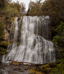 Fototapeta na wymiar Beautiful, scenic, cascading, Bridal Veil Falls. Near Moina on the way to Cradle Mountain. Central Highlands of Tasmania, Australia.