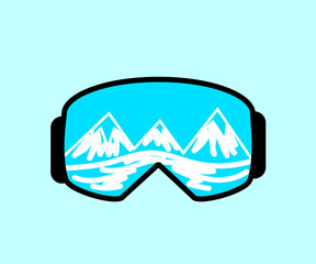 Snowboard goggles on a blue background. Symbol. Vector illustration.