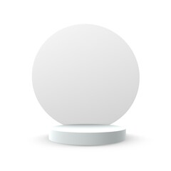 3d abstract minimal scene with geometric forms. Cylinder podium in white background. Product presentation, mock up, show cosmetic product, Podium, stage pedestal or platform. 3d illustration.