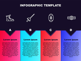 Set line Sport boxing shoes, Fencing, American Football ball and Boxing belt. Business infographic template. Vector.