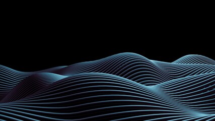 Abstract blue wavy background. Dark colors. Dark parametric relief. Wavy surface. Parametric backdrop. Isolated on black. 3d illustration.