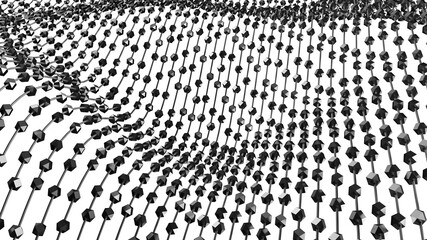 Abstract wave particles. Data science. Digital landscape. Flowing particles. Low poly background. Black and white colors. 3d illustration.