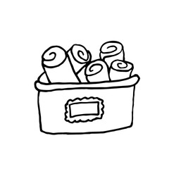 A basket with soft towels for the hotel. Vector illustration with a basket with towels on a white background isolated
