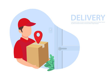 Online delivery services. Express delivery concept by courier and customer door to door. Vector illustration
