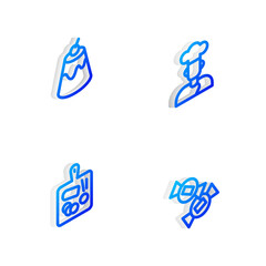 Fototapeta premium Set Isometric line Cook, Pudding custard, Cutting board and Candy icon. Vector.