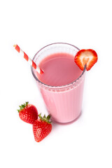 Strawberry milkshake in glass isolated on white background