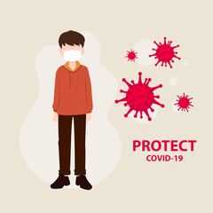 vector illustration novel coronavirus 2019-nCoV. wuhan virus china. people wearing face mask. corona virus quarantine. coronavirus outbreak concept. coronavirus attack concept. people defend virus.