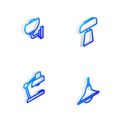 Set Isometric line Table lamp, Wall or sconce, and Chandelier icon. Vector.