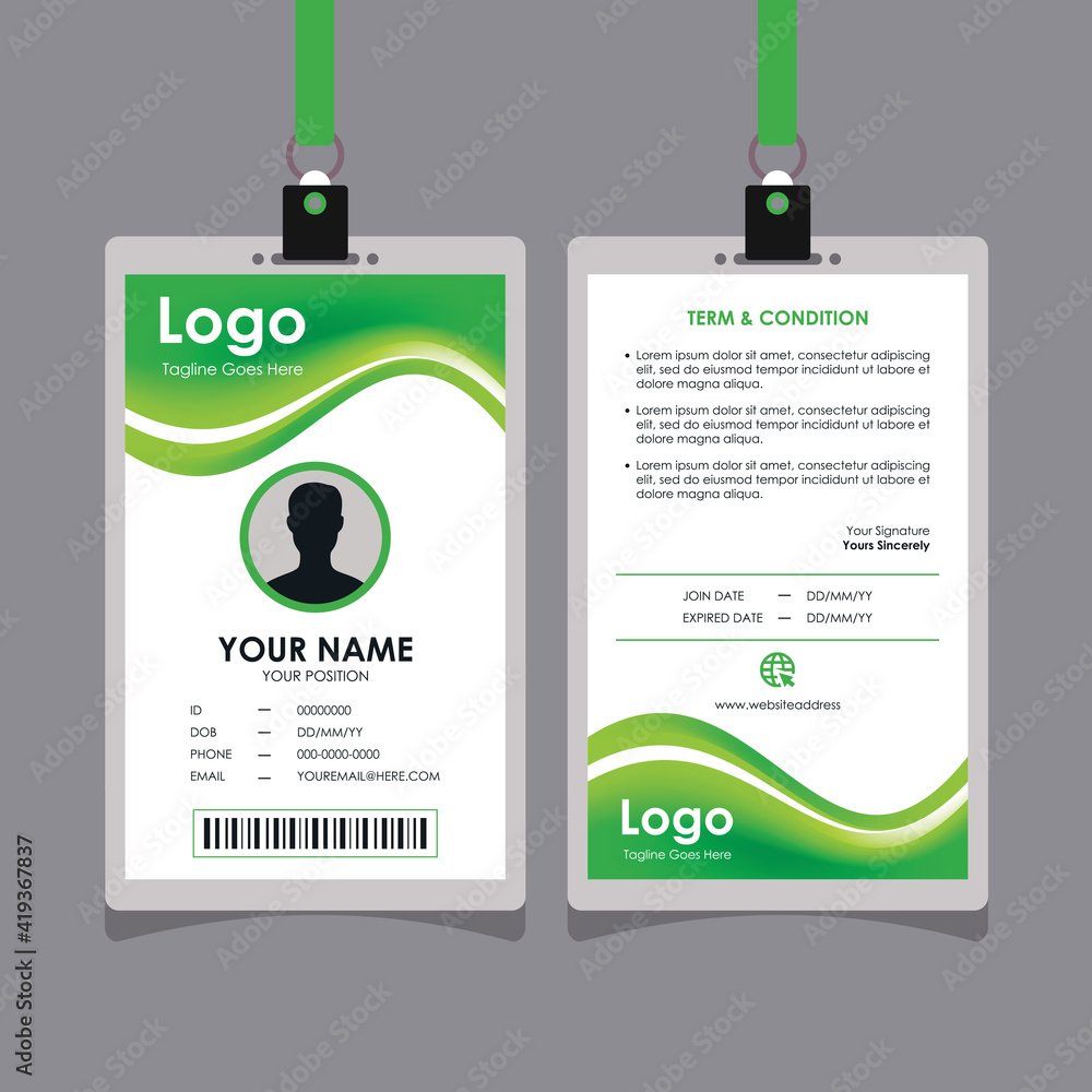 Aufkleber green smooth wavy id card design with blurry mesh background element, professional identity card tem