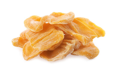 Sweet dried jackfruit slices on white background