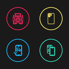 Set line Mobile with broken screen, , Smartphone and Multimeter icon. Vector.