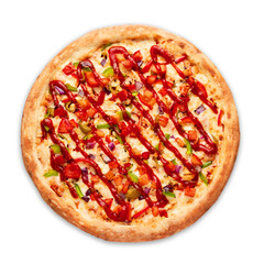 Pizza on a white background. Top view. Very high quality photo.
