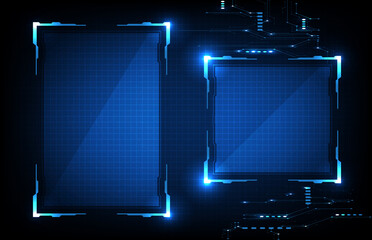 abstract futuristic background of blue glowing technology sci fi frame hud ui