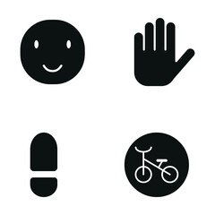 A set of signs, stickers, labels and logos.