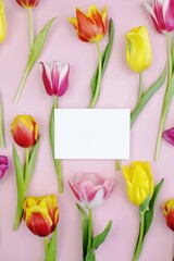 bouquet of tulips with blank card