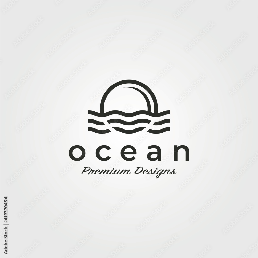 Wall mural ocean wave sunset vector logo icon symbol minimalist illustration design - Wall murals