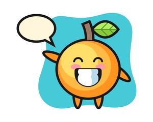 Orange fruit cartoon doing wave hand gesture