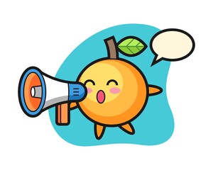 Orange fruit cartoon holding a megaphone