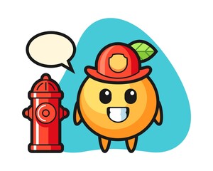 Orange fruit cartoon as a firefighter