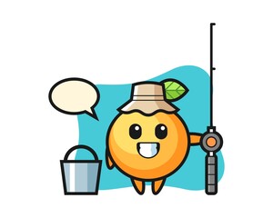 Orange fruit cartoon as a fisherman