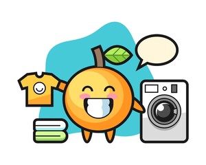 Orange fruit cartoon with washing machine