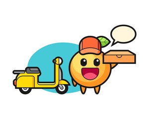 Orange fruit cartoon as a pizza deliveryman