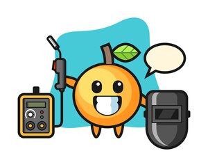 Orange fruit cartoon as a welder