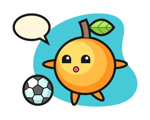 Orange fruit cartoon is playing soccer
