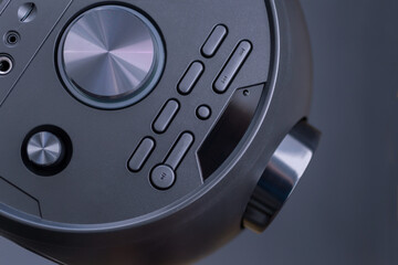 sound speakers.black music subwoofer, volume control more and less. aux, mic vol, play, stop, fm....
