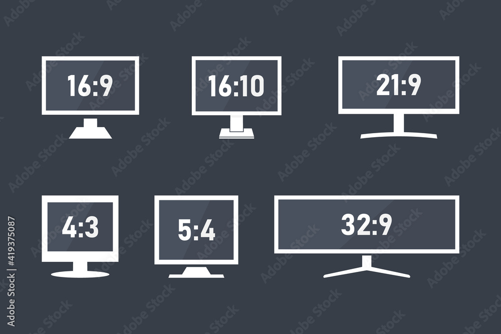 Poster monitor aspect ratio size, computer or tv display aspect ratio symbols set