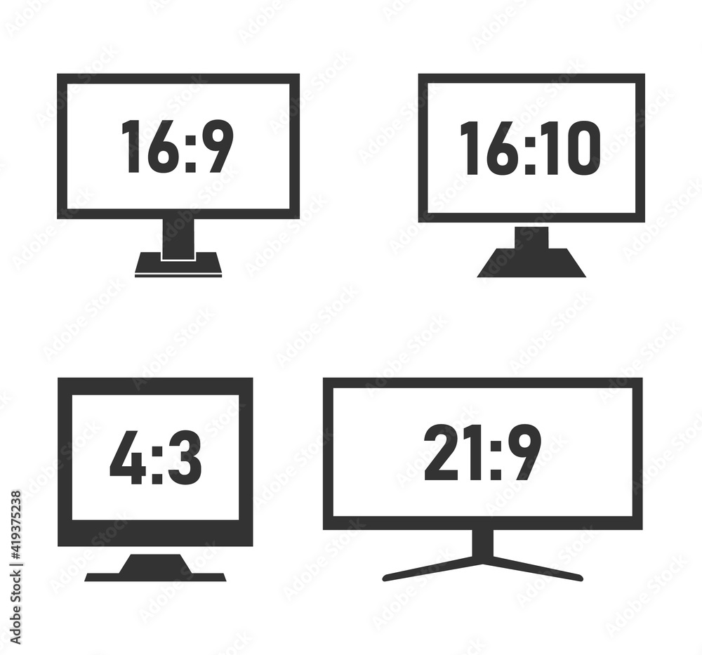 Fototapete Monitor aspect ratio size, computer or tv display aspect ratio symbols set