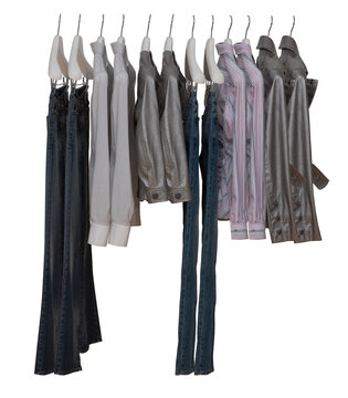 Elegant and trendy clothes for women hanging.