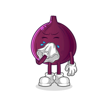 recommend clip art: fig blowing nose character. cartoon mascot vector