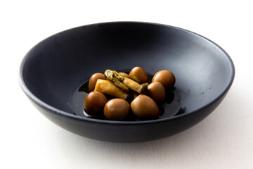 Korean food Braised Quail Eggs with pepper and mushrooms