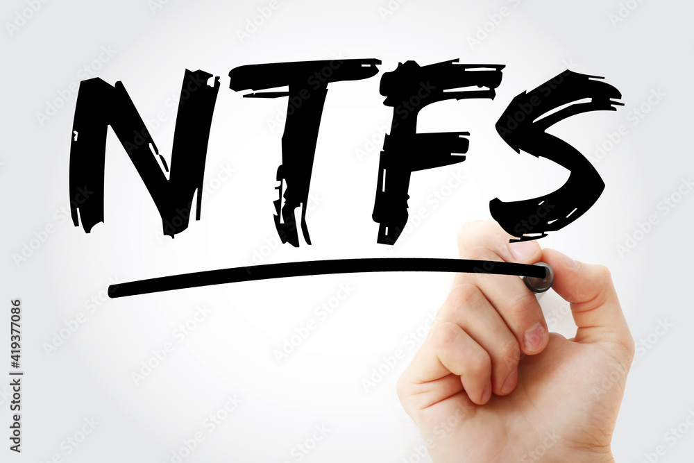 Poster ntfs - new technology file system acronym with marker, concept background
