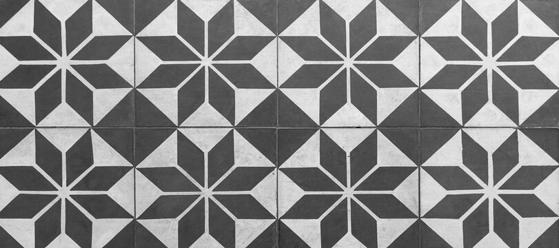 Panorama of Ceramic tile White and black pattern texture and background seamless