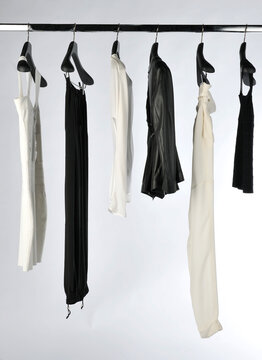 Elegant and trendy women's clothes hanging