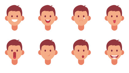 Fototapeta premium Illustration of cute boy faces showing different emotions