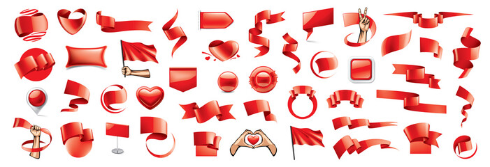 Large vector set of red flags, ribbons and various design elements
