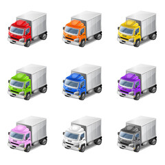 Colorful 3D trucks. Vector Illustration.