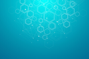 Obraz premium Abstract medical background. DNA research. Hexagonal structure molecule and communication background for medicine, science, technology, illustration.