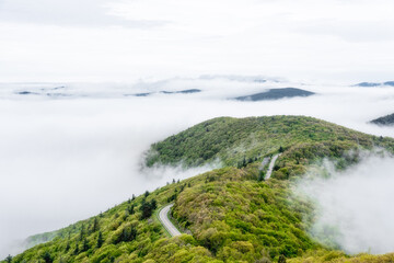 A cloud inversion created islands of mountain tops in Shenandoah National Park with Skyline Drive...