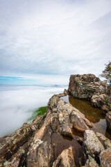 The puddle of Little Stony Man Mountain in Shenandoah National Park on a very foggy Spring day.